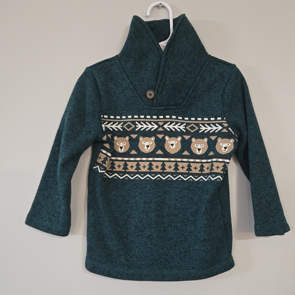 Jumping Beans Dark Green Bear Pattern Winter Sweater